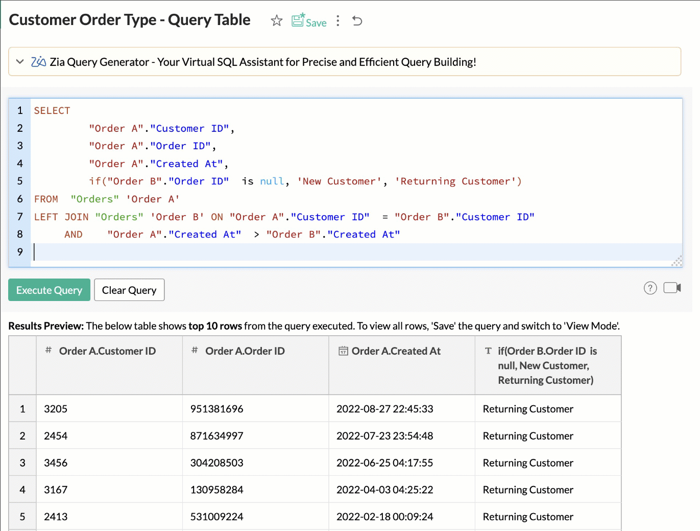 SQL Query Tables Zoho Analytics