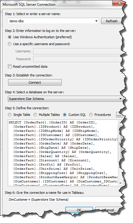 Custom SQL Connection Tableau